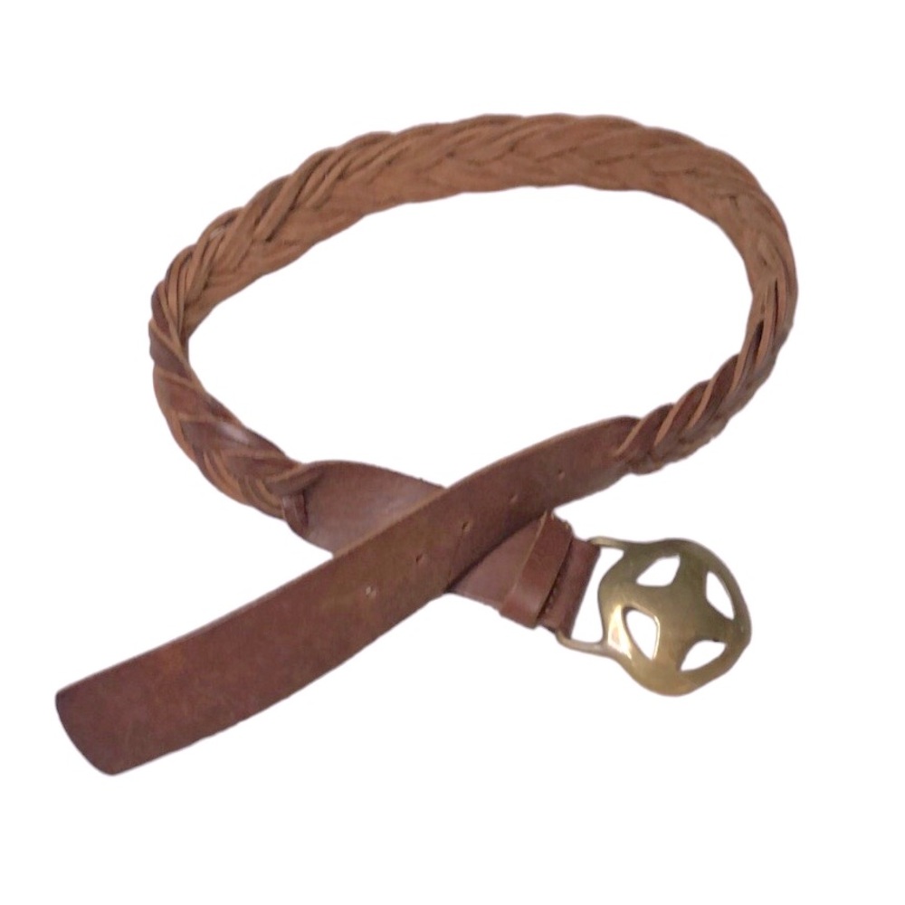 Lucky Brand Leather Heavyweight Braided Brass Buckle Belt